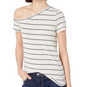 N:philanthropy striped off shoulder casual shirt